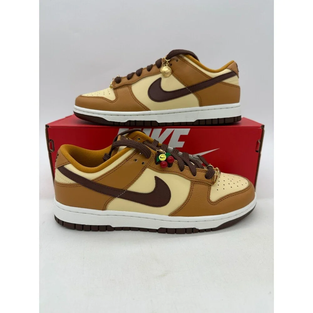 Nike Dunk Low SE Women's Size 7.5 Brown White Cherry Athletic Shoes HQ7487 700 - Picture 1 of 6